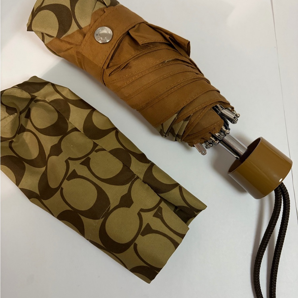 Coach Tan and Brown Patterned Umbrella